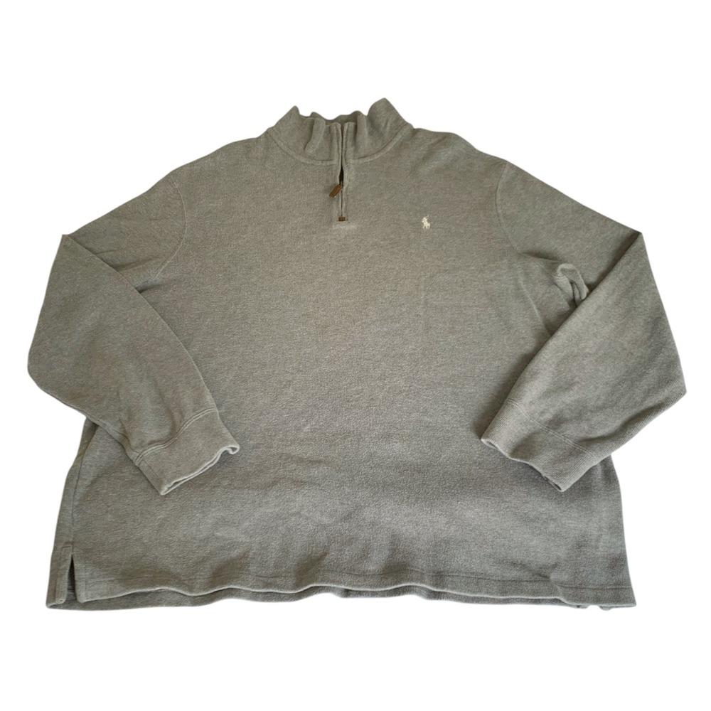 Polo Ralph Lauren Quarter Zip Sweater Men XXL Grey White Pony Preppy Old Money